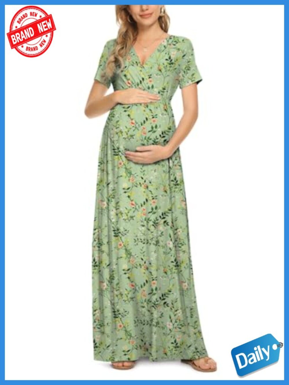 Maternity Maxi Dress Casual Wrap Long Baby Shower Pregnancy Dress